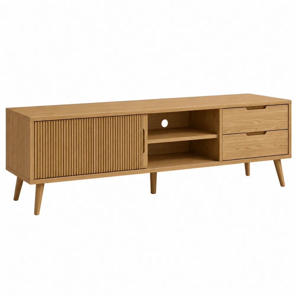 Mueble de TV de Madera de Roble con Puerta Corredera y Cajones 160x40x50 cm