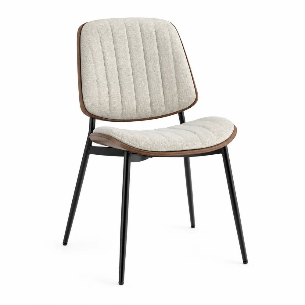 Silla de comedor de tela beige con patas metálicas negras 85x50x55 cm