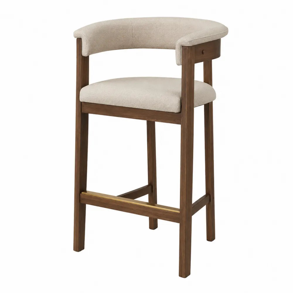 Taburete alto de madera y tela de poliéster con respaldo curvo 95 cm