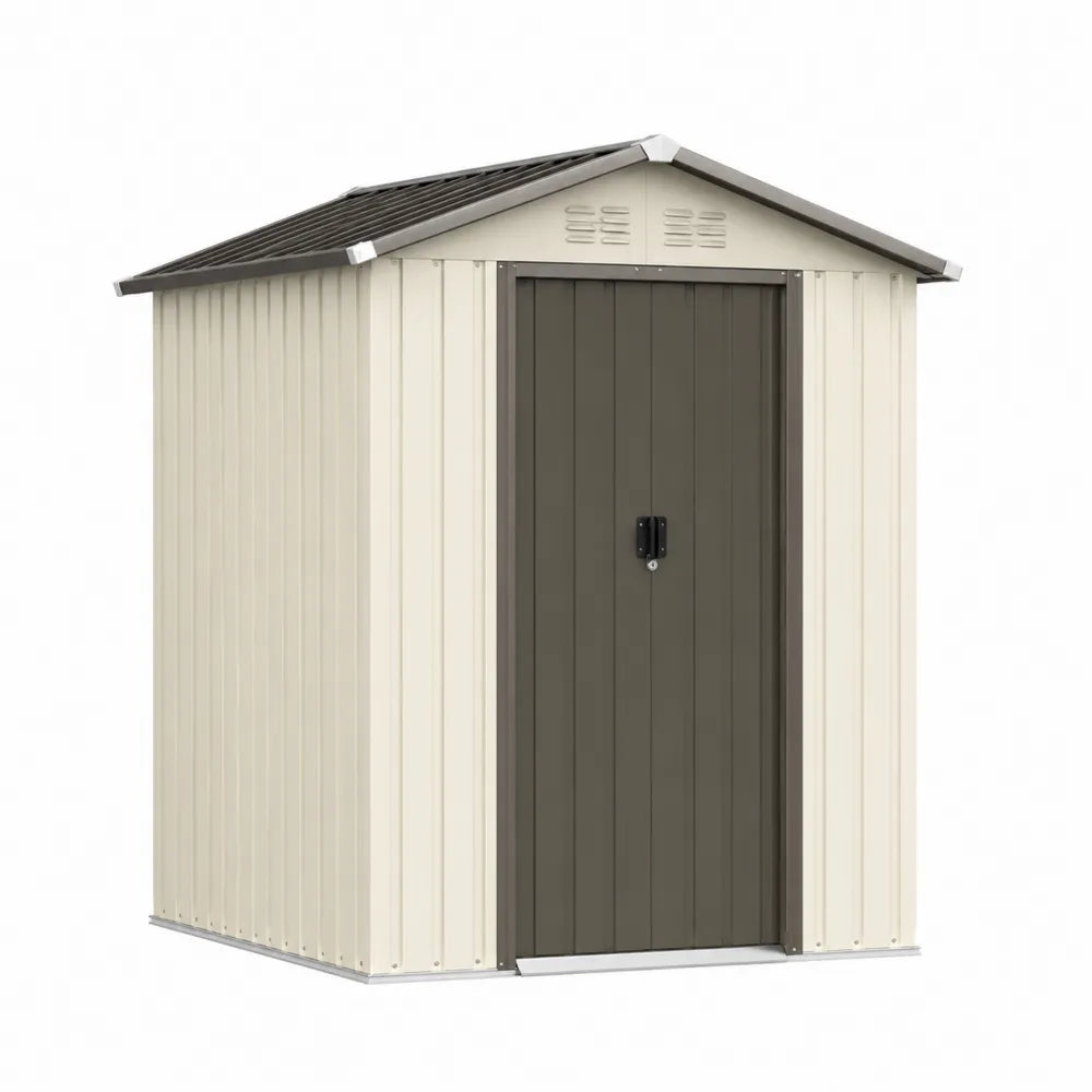 Caseta de Metal para Exterior Beige/Marrón 213x130x185 cm