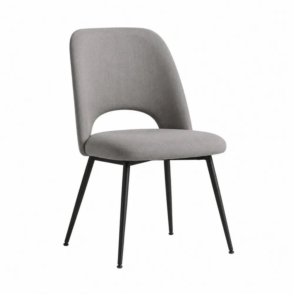 Silla de comedor gris con tapizado de poliéster y patas de metal