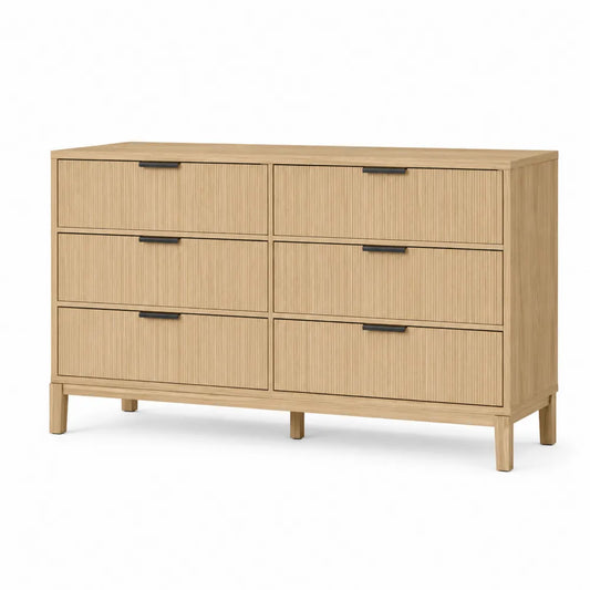 Cómoda de madera con 6 cajones de roble 120x40x80 cm