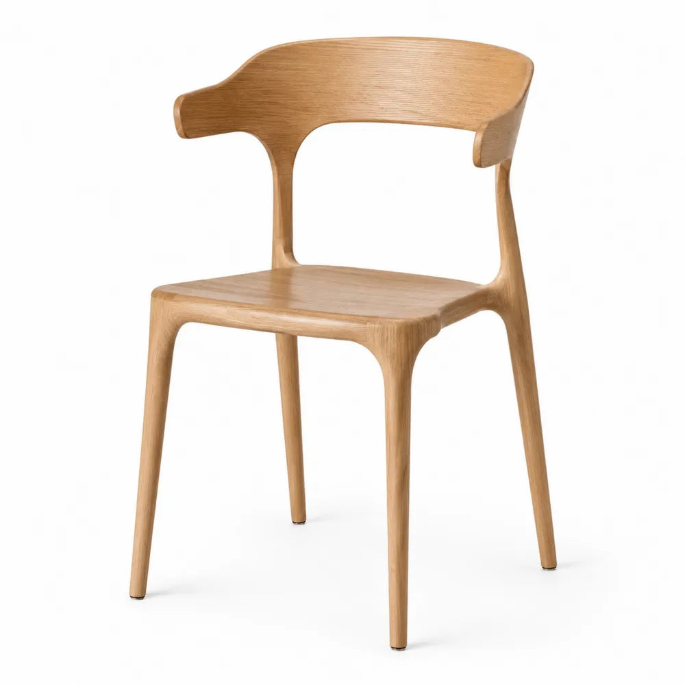 Silla de comedor de madera de roble con respaldo curvado