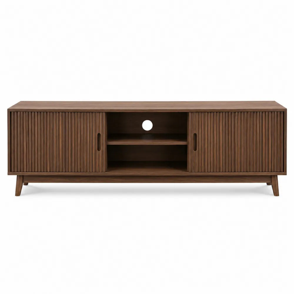 Mueble de TV de madera con puertas correderas de nogal 180x40x45 cm
