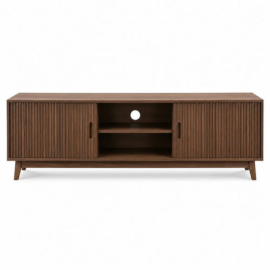 Mueble de TV de madera con puertas correderas de nogal 180x40x45 cm