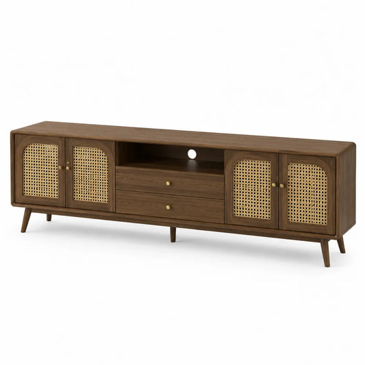 Mueble de TV de Madera y Ratán Marrón 180x40x50 cm