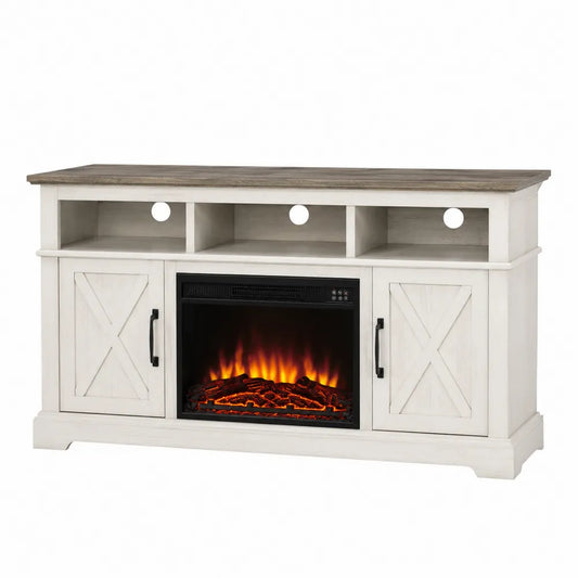 Mueble para TV con estufa eléctrica MDF blanco y marrón