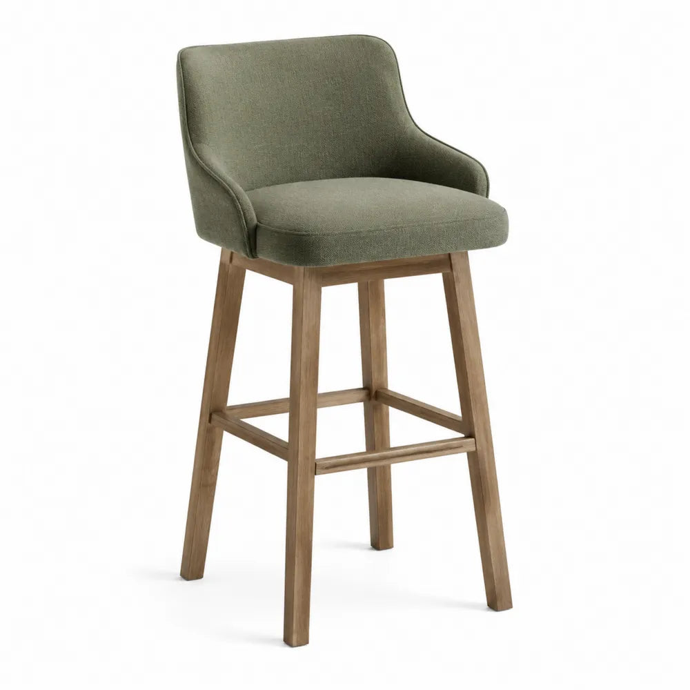 Taburete alto de madera y lino verde
