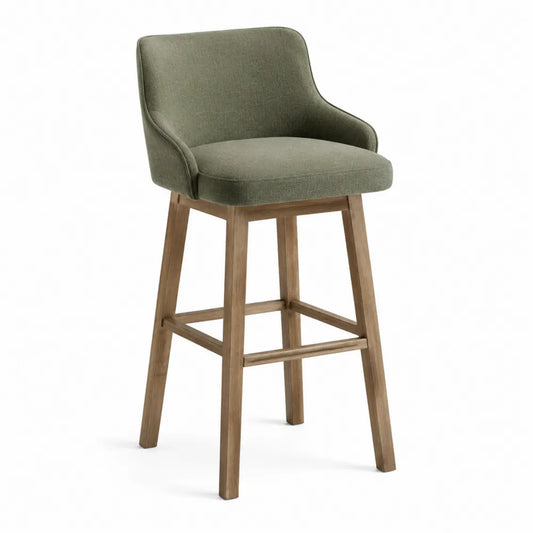 Taburete alto de madera y lino verde