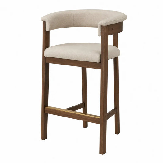 Taburete alto de madera y tela de poliéster con respaldo curvo 95 cm