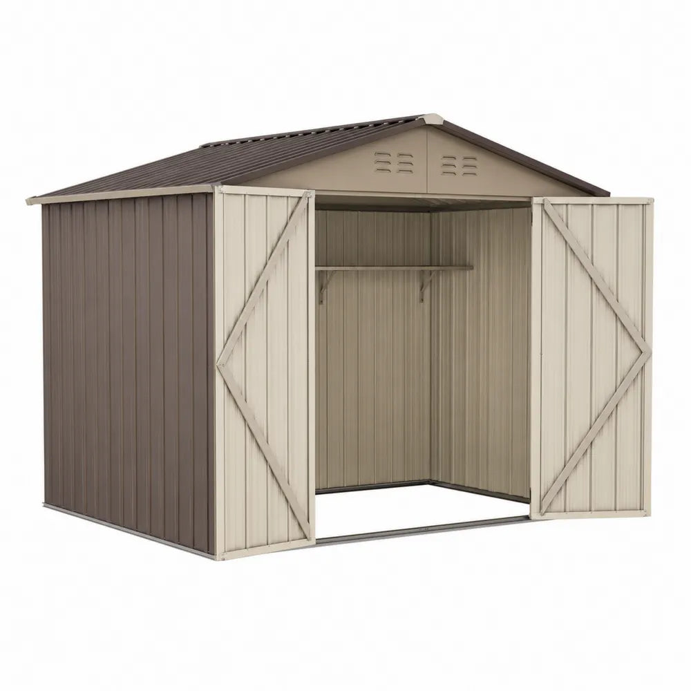 Cobertizo de acero galvanizado para exterior 213x130x173 cm beige y marrón
