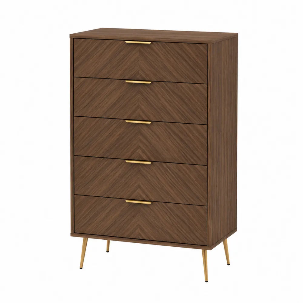 Cajonera de 5 cajones de madera y metal color marrón oscuro
