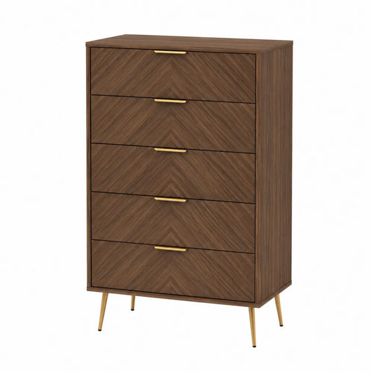 Cajonera de 5 cajones de madera y metal color marrón oscuro