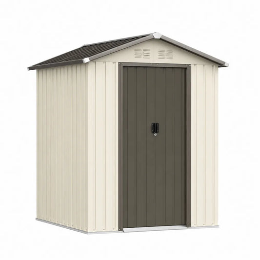 Caseta de Metal para Exterior Beige/Marrón 213x130x185 cm